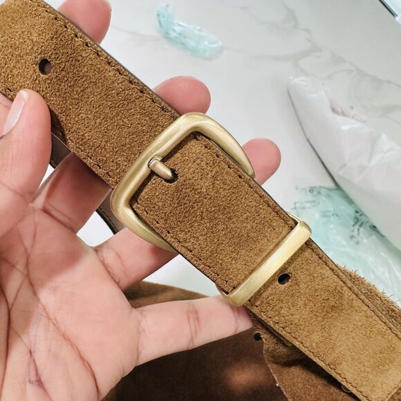 Madewell Essential Curve Shoulder Bag Aged Camel Suede Leather Green NWOT - Picture 14 of 15